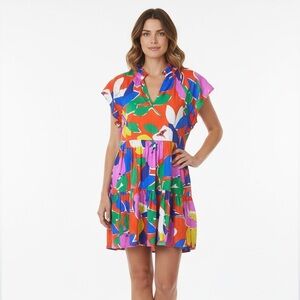 Sugarlips Floral Tiered Mini Dress M Multicolor Cotton Abstract Summer NWOT